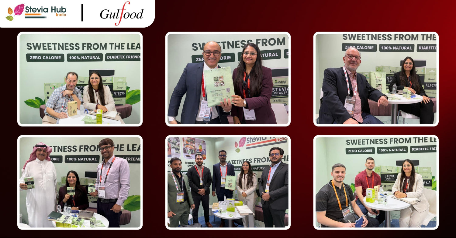 Zindagi Stevia stand at Gulfood 2026 Dubai showcasing plant-based zero-calorie stevia and Indian natural sweeteners