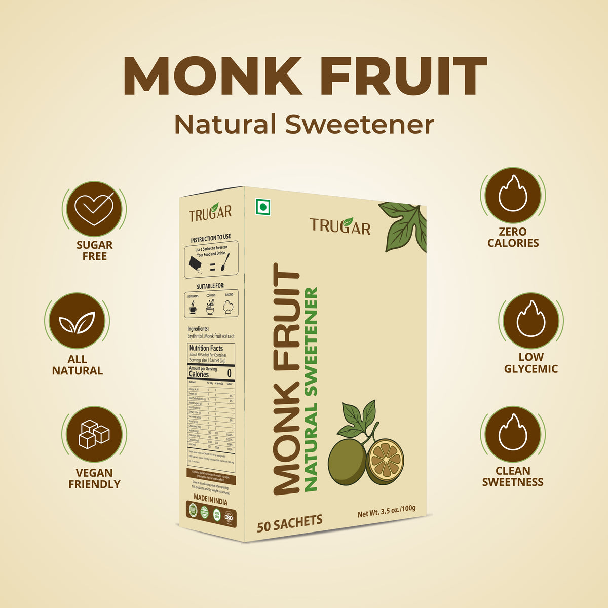 Trugar Sugar Free Monkfruit Powder 50 Sachets