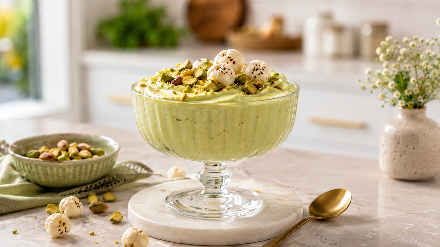 Sugar Free Makhana Pistachio Mousse Made With Stevia Powder
