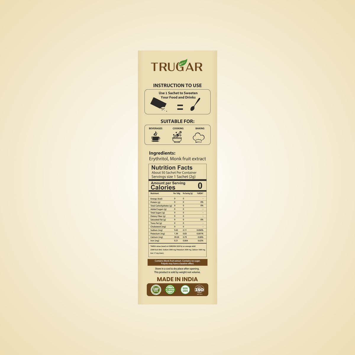 Trugar Sugar Free Monkfruit Powder 50 Sachets