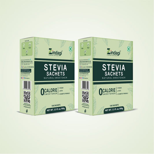 Zindagi Stevia Sachets 100 x2 | Zero Calorie Sweetener for On-the-Go