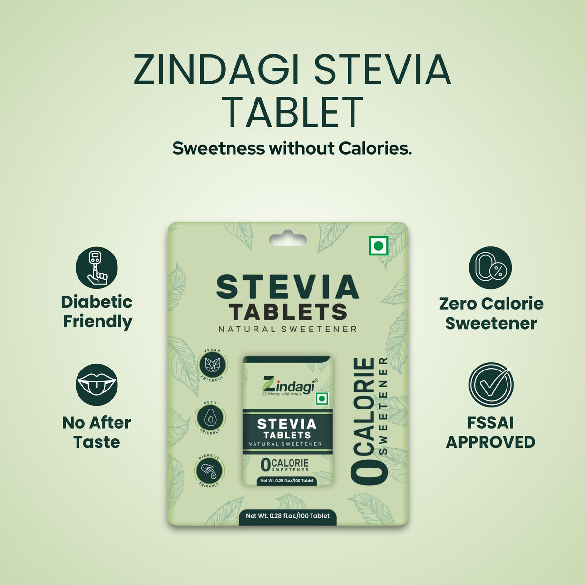 Zindagi Stevia Tablets | 100% Plant Based Sugar Free Sweetener 100 x 2