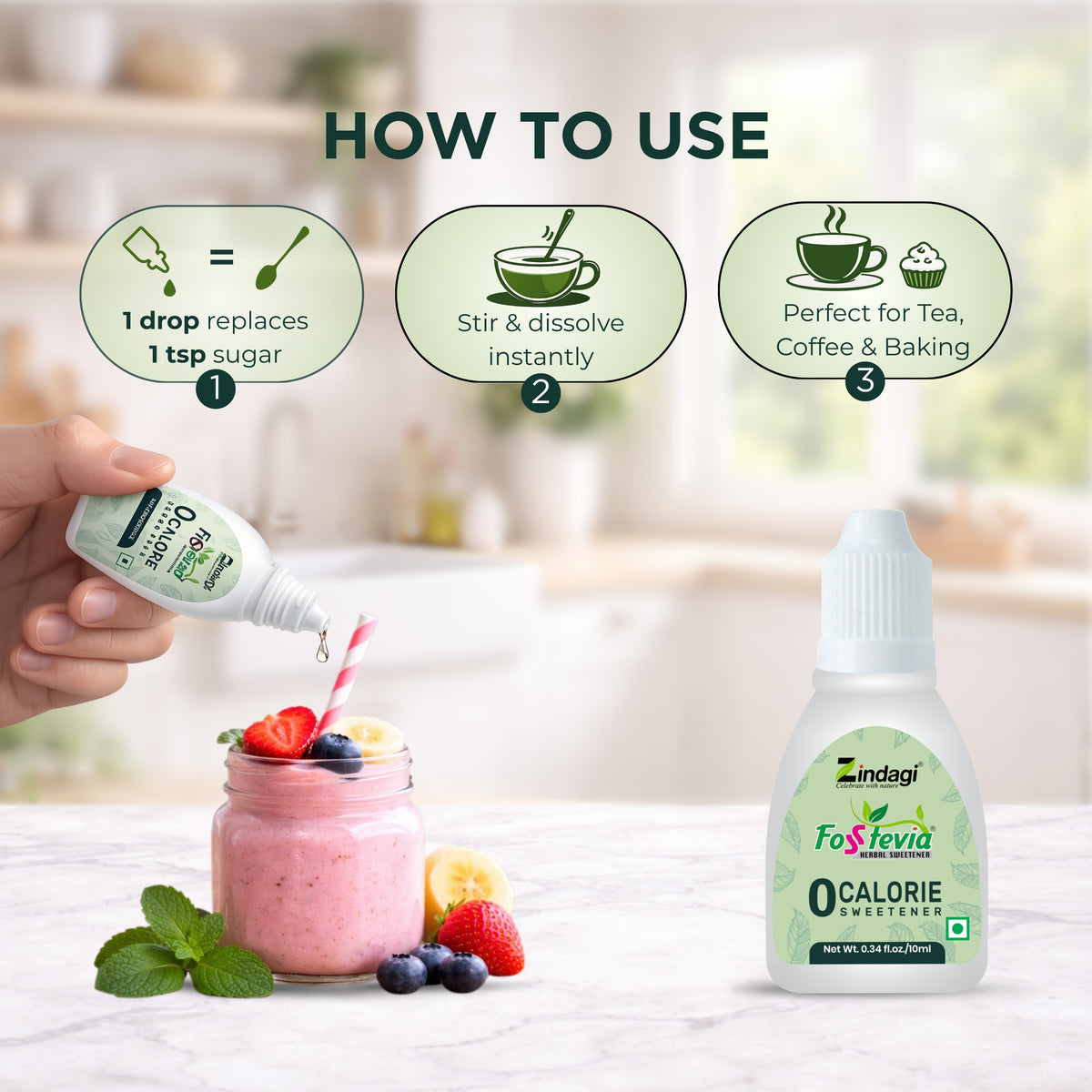 Zindagi Stevia Drops | Sugar Free Stevia Liquid Extract 10ml x 2