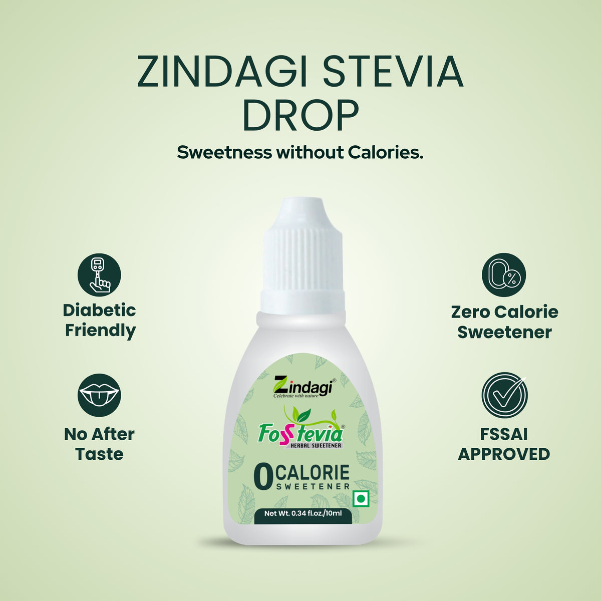 Zindagi Stevia Drops | Sugar Free Stevia Liquid Extract 10ml x 2