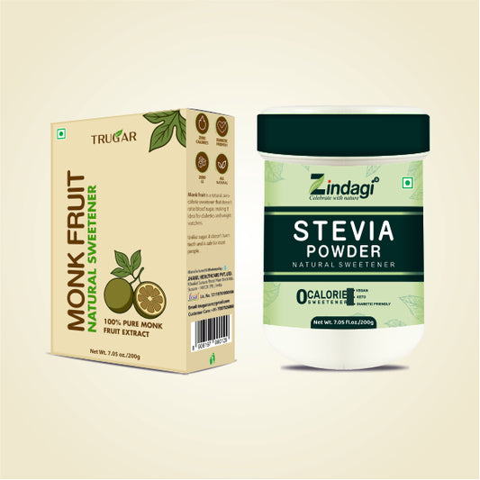 Zindagi Stevia Powder 200gm + Trugar Monk Fruit Powder (50 Sachets)
